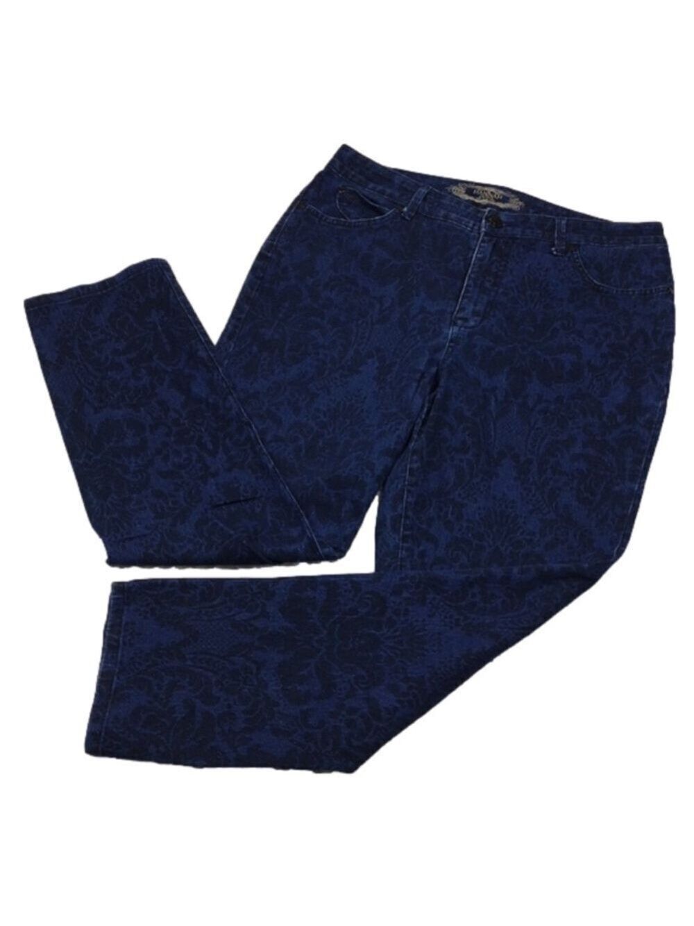 Hannah Denim Wallflower Print Blue Dark Wash High Rise Straight Leg  Ankle Jean
